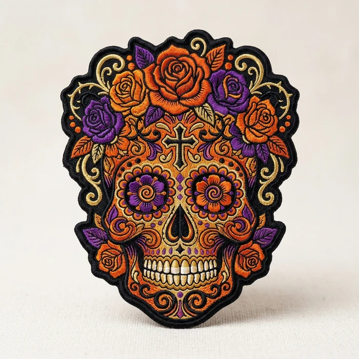Skull patches custom - Floral Sugar Skull Patch
