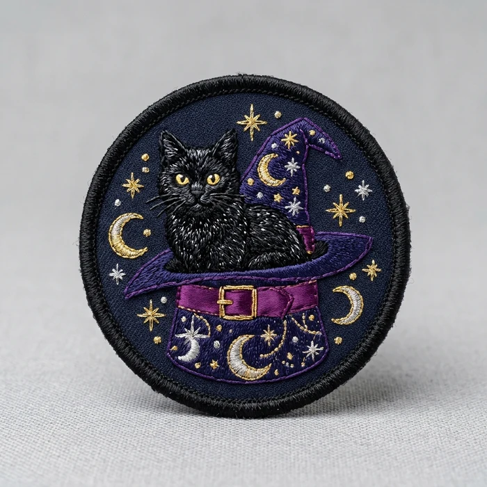 Witch hat patches - Black cat halloween patch