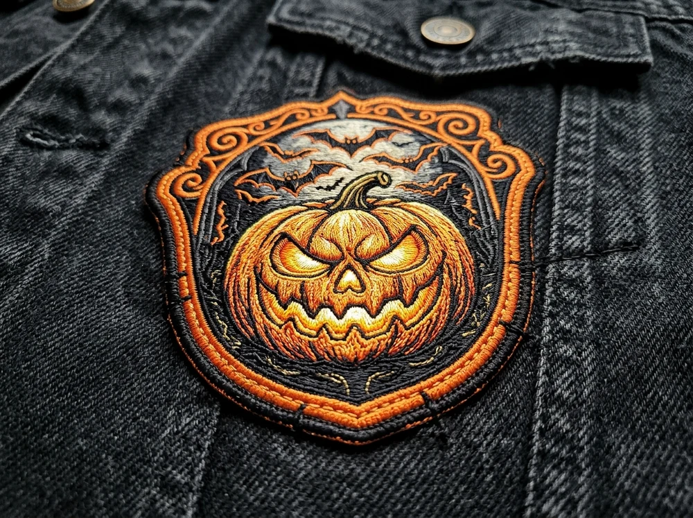 Custom Halloween Patches on Denim Jacket