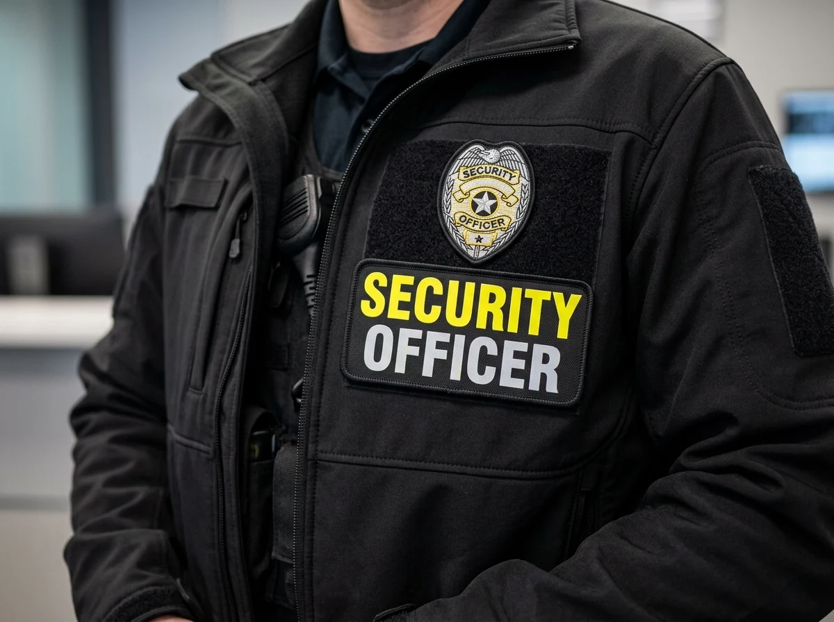 High-visibility reflective security officer shoulder uniform patches